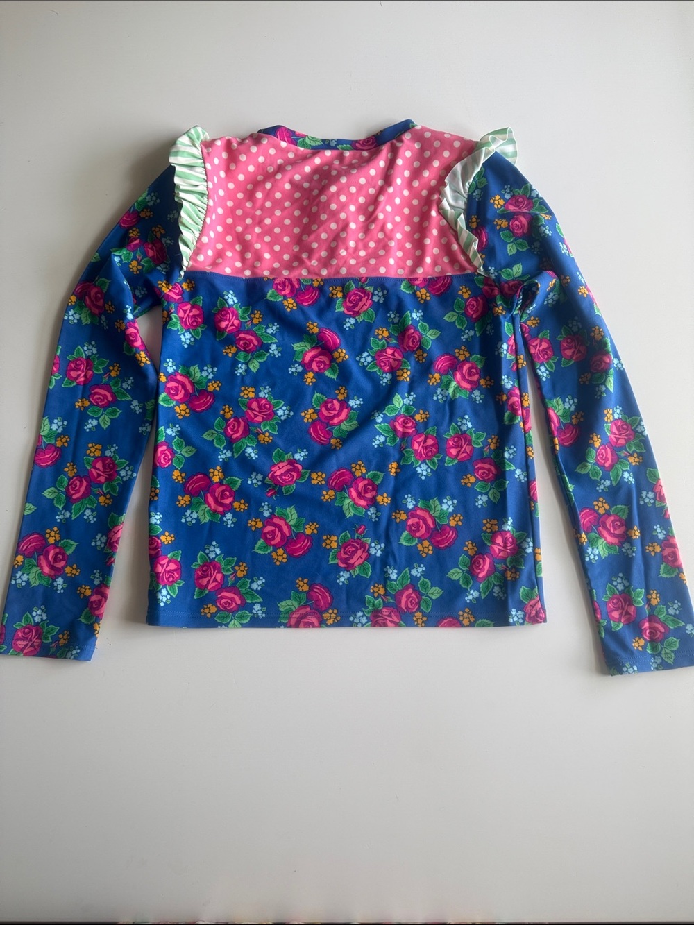 Matilda Jane Blue Floral Rashguard with Pink Polka Dot Yoke Sz 12 EU - Picture 9 of 13